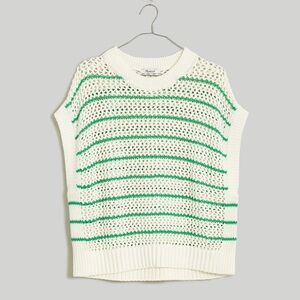 Madewell Green and White Striped Open Knit 100% Cotton Oversized Top Vest Small